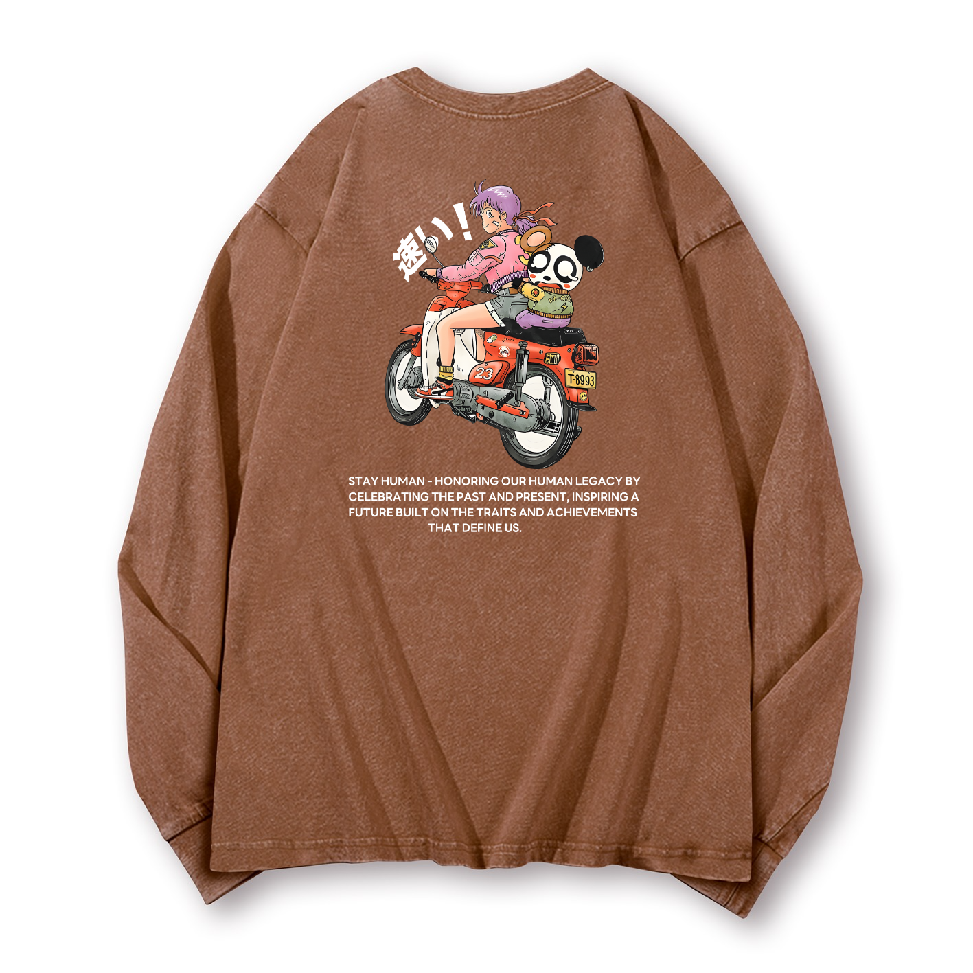 Motorcycle Bike Vintage Washed Cotton Back Art Long-sleeve T-shirt