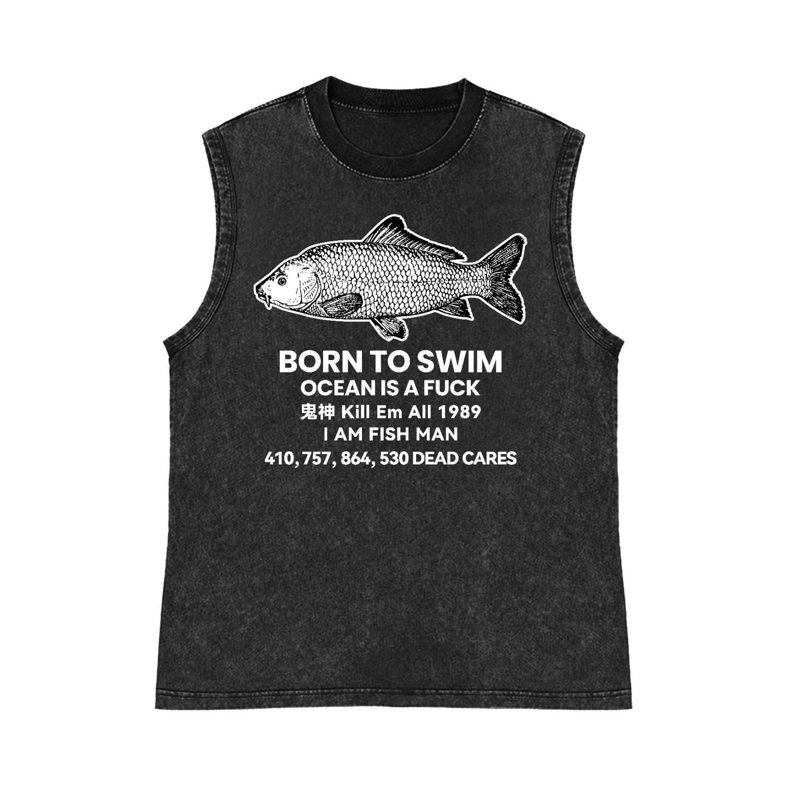 Fish Pure Cotton Wash-Dyed Sleeveless Tank Top