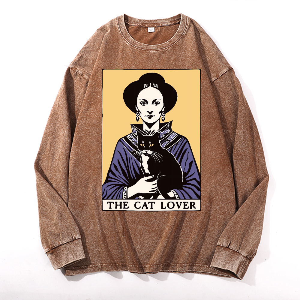 The Cat Lover Vintage Cotton Wash Crewneck Long-Sleeve T-Shirt