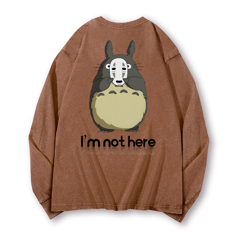 Ghibli Totoro No Face Kaonashi Vintage Washed Cotton Back Art Long-sleeve T-shirt