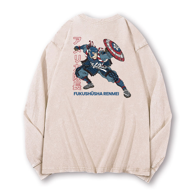 Captain Vintage Washed Cotton Back Art Long-sleeve T-shirt