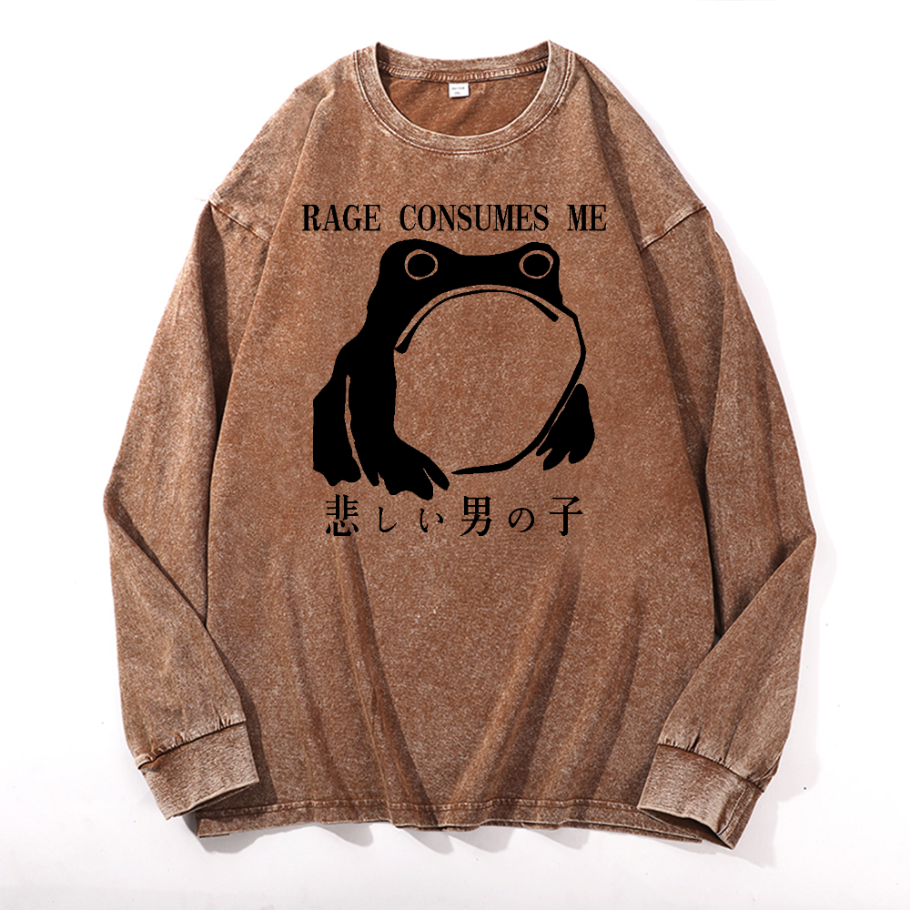 Rage Consumes Me Frog Vintage Cotton Wash Long-sleeve T-shirt