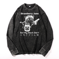 Strawberry Jams Cat Vintage Cotton Wash Long-sleeve T-shirt