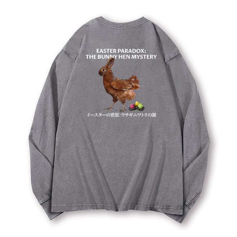 Easter Bunny Chicken Vintage Washed Cotton Back Art Long-sleeve T-shirt