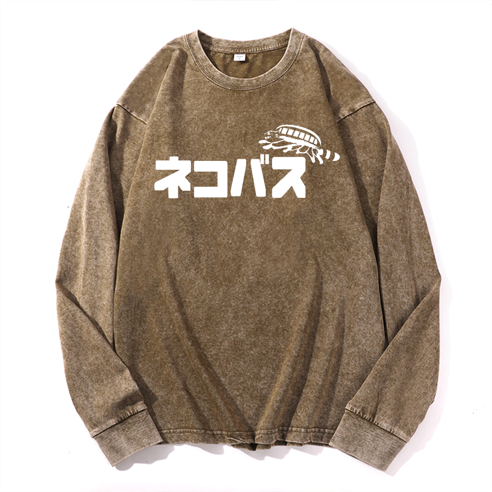 Ghibli Catbus Vintage Cotton Wash Long-sleeve T-shirt