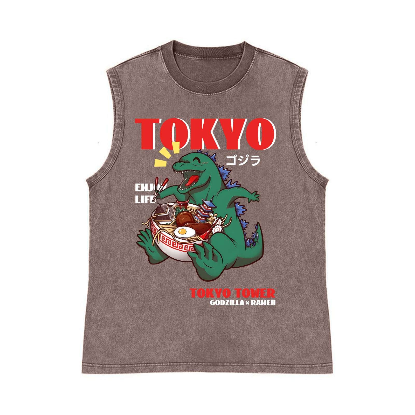 Tokyo Kaiju Ramen Pure Cotton Wash-Dyed Sleeveless Tank Top
