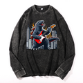 Rock Kaiju Vintage Cotton Wash Crewneck Long-Sleeve T-Shirt