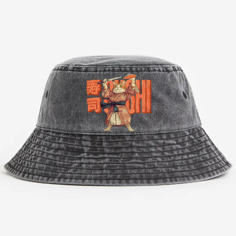 Sushi Cat Vintage 100% Cotton Bucket Hat