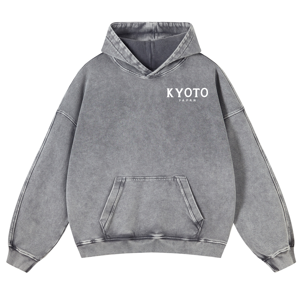 Kyoto Japan Honshu Kansai Region Vintage Washed Cotton Back Art Hoodie