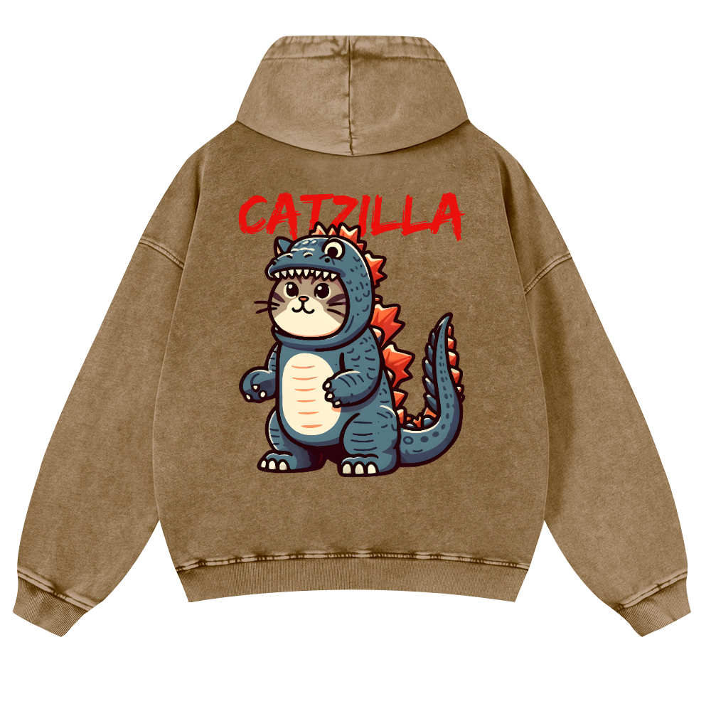 Cat Kaiju Catzilla Vintage Washed Cotton Back Art Hoodie