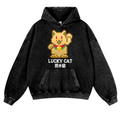Mosaic Lucky Cat Vintage Washed Thick Cotton Hoodie