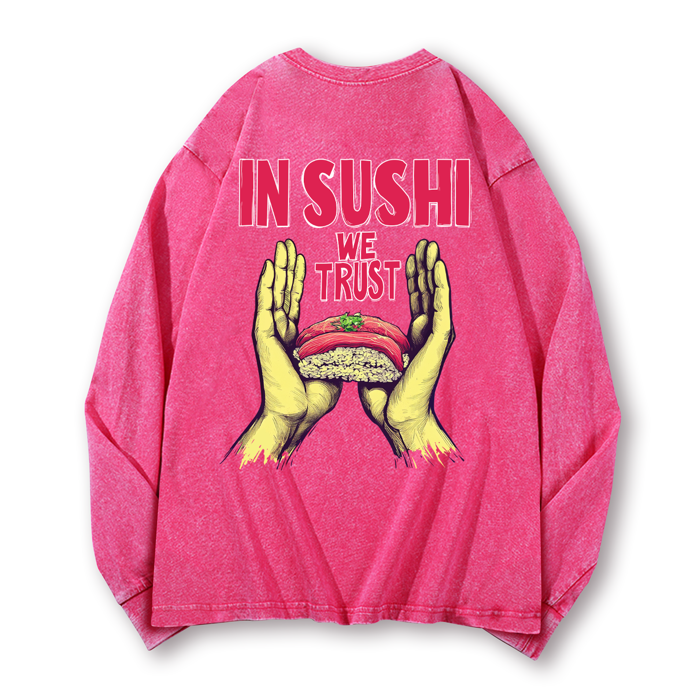 In Sushi We Trust Vintage Washed Cotton Back Art Long-sleeve T-shirt