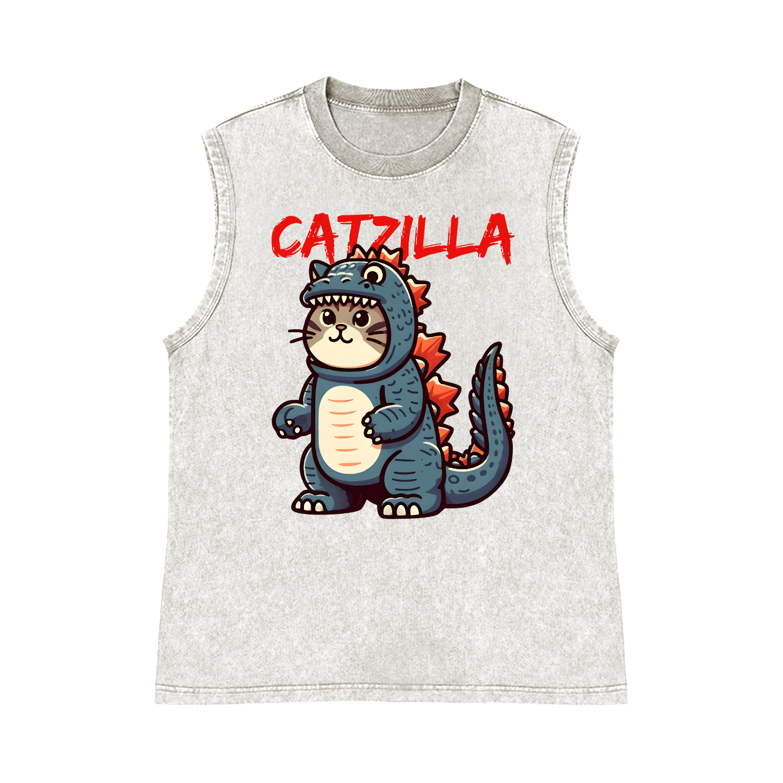 Catzilla Cat Kaiju Pure Cotton Wash-Dyed Sleeveless Tank Top