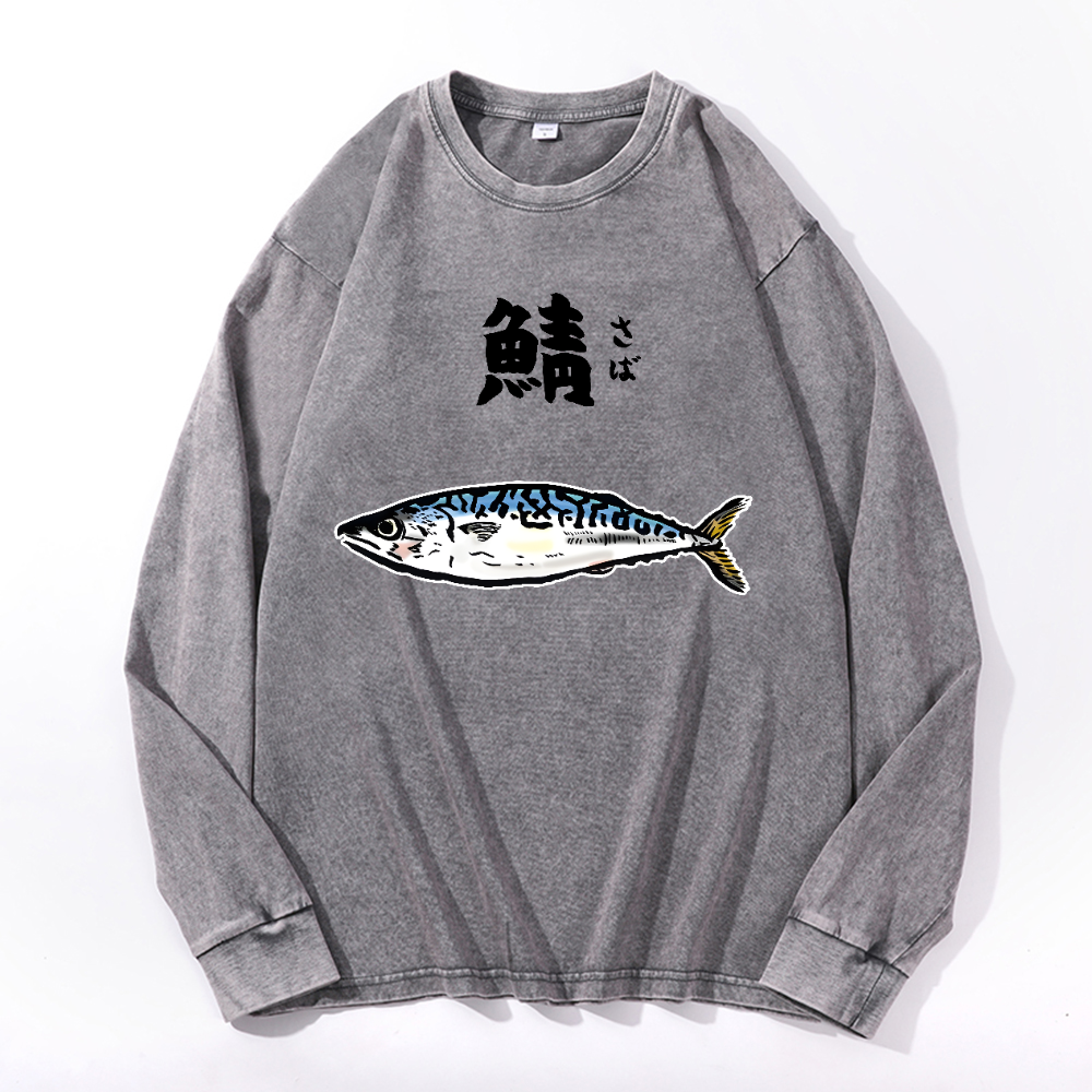 Mackerel Vintage Cotton Wash Crewneck Long-Sleeve T-Shirt