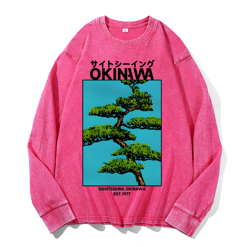 Okinawa Vintage Cotton Wash Crewneck Long-Sleeve T-Shirt