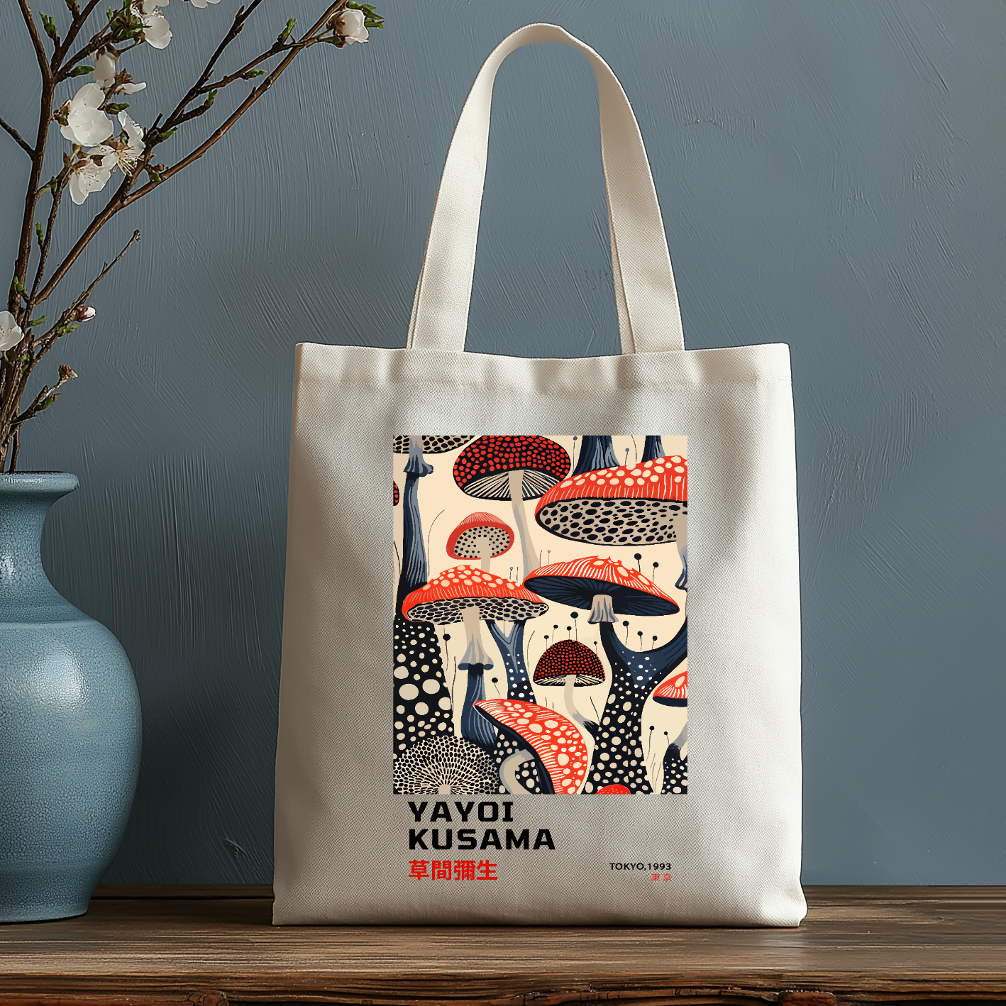 Yayoi Kusama Mushroom Japanese Style Canvas Tote Bag