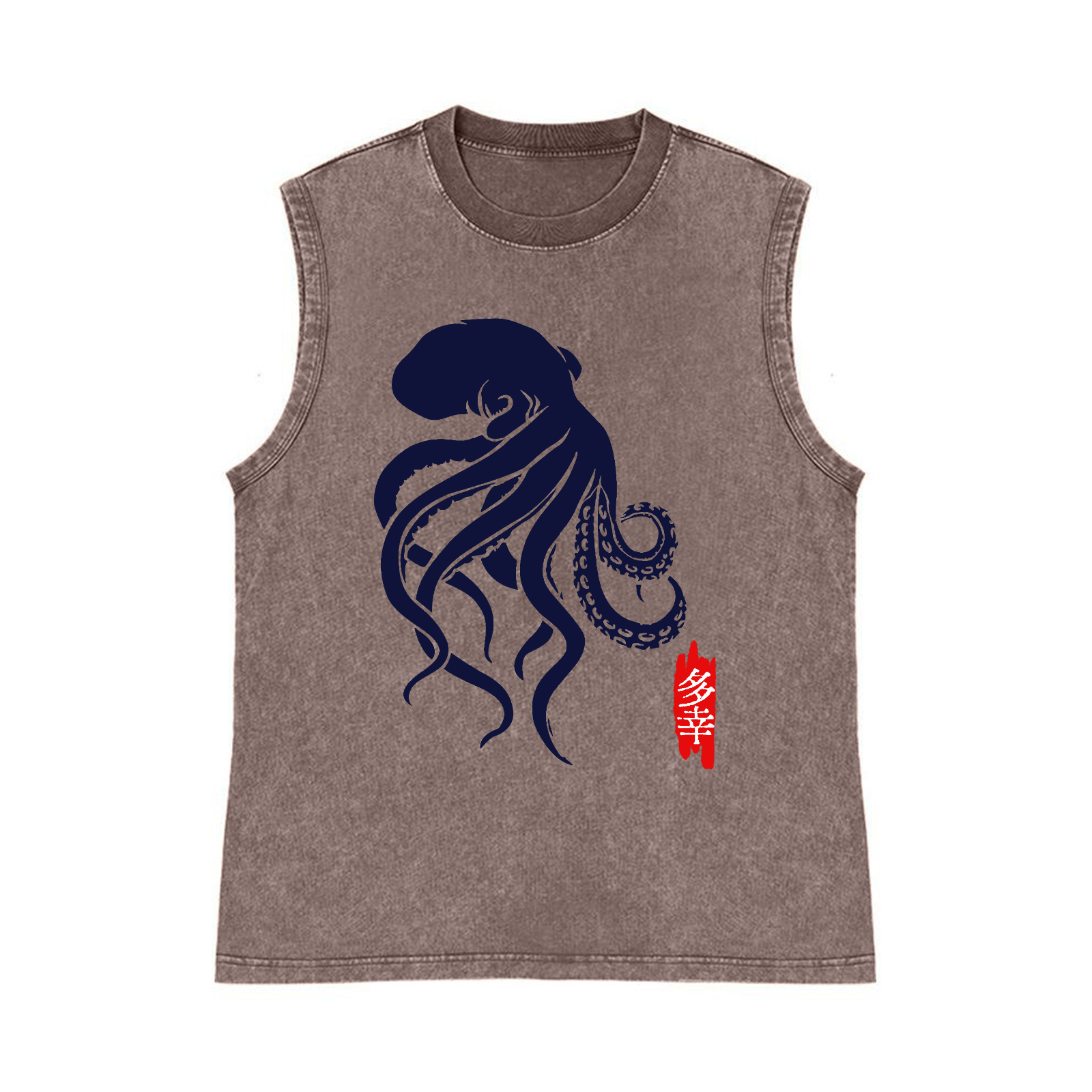 Octopus Pure Cotton Wash-Dyed Sleeveless Tank Top