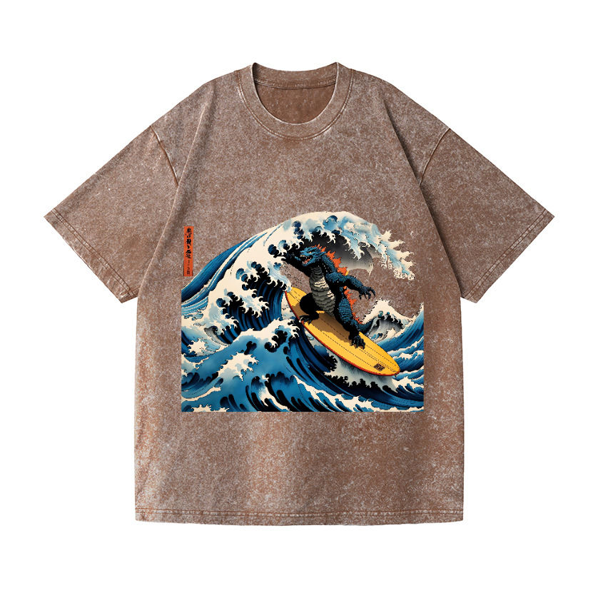 Kaiju Wave Vintage Wash Japanese Design T-Shirt