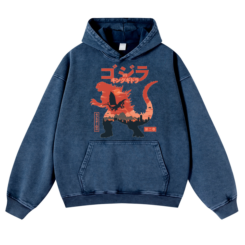 Kaiju vs. King Ghidorah Showdown Vintage Washed Thick Cotton Hoodie