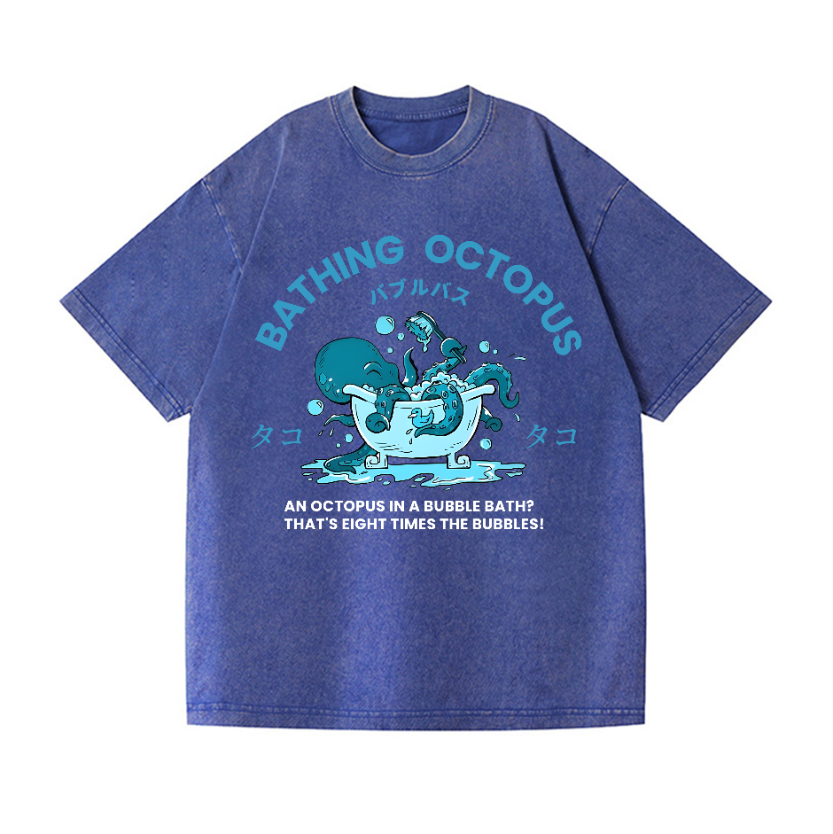 Bubble Bath Octopus Vintage Wash Japanese Design T-Shirt
