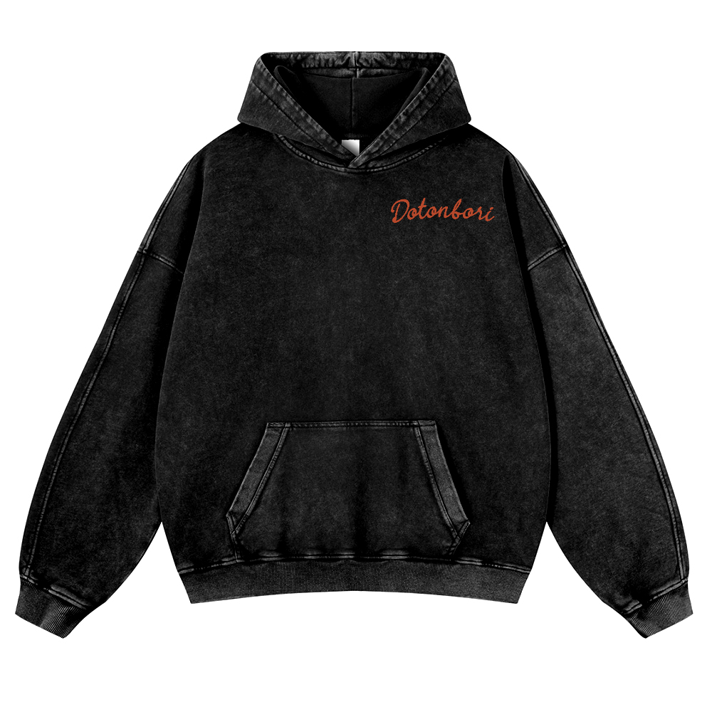 Osaka Dotonbori Drunken Octopus Vintage Washed Cotton Back Art Hoodie