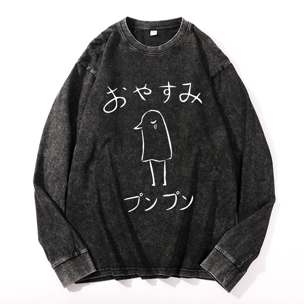 Vintage Cotton Wash Crewneck Long-Sleeve T-Shirt