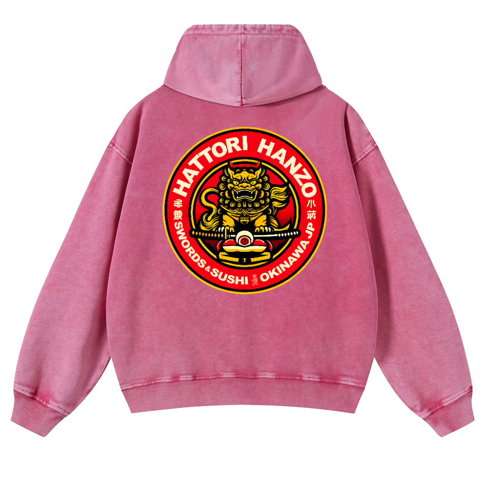 Okinawa  Hattori Hanzo Vintage Washed Cotton Back Art Hoodie