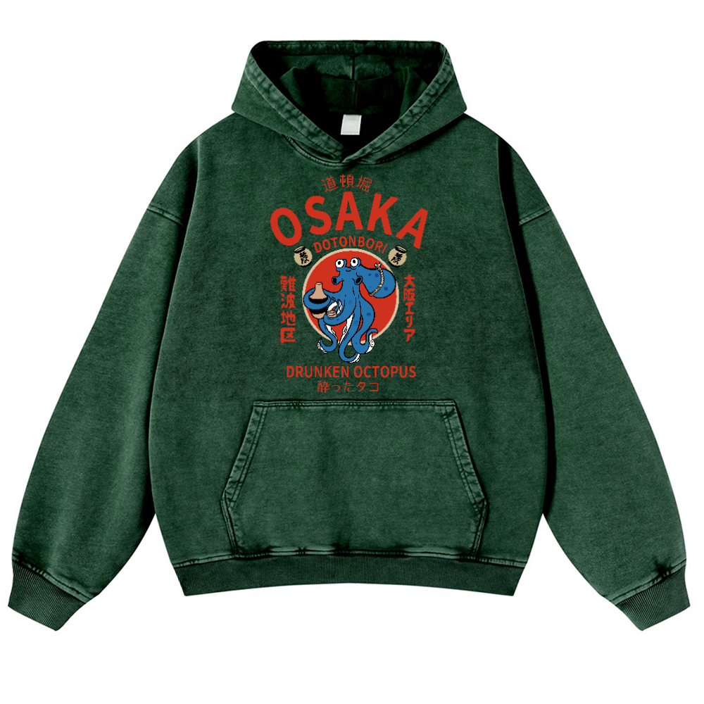 Osaka Drunken Octopus Vintage Washed Thick Cotton Hoodie
