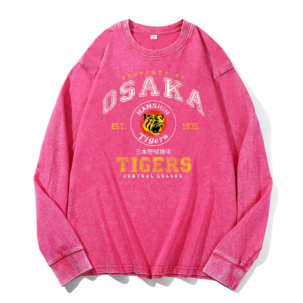 Osaka Tigers Vintage Cotton Wash Crewneck Long-Sleeve T-Shirt