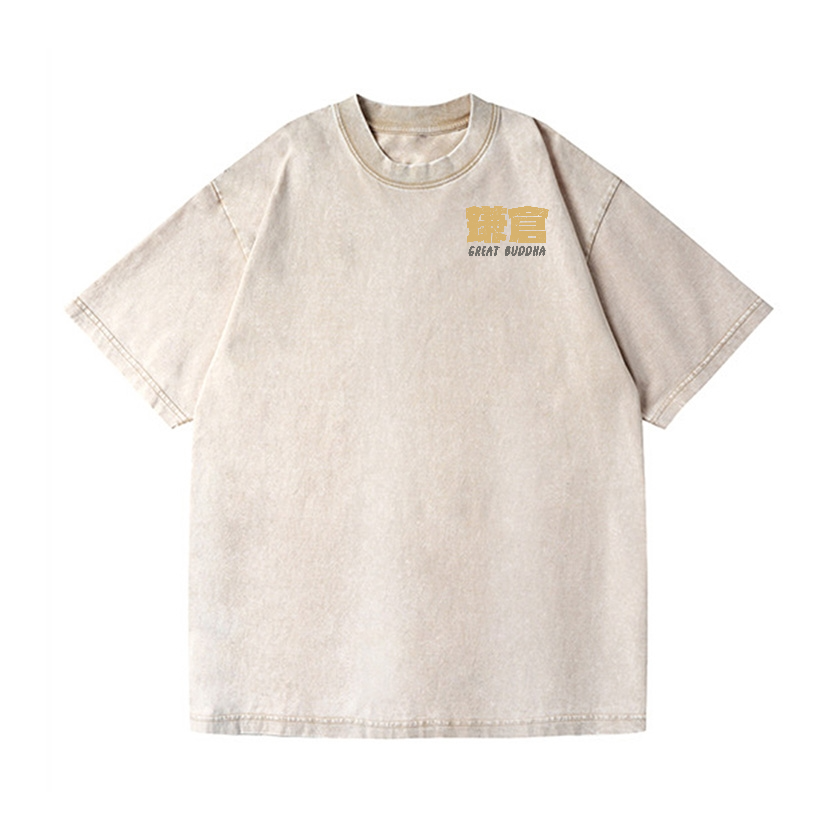 Buddhism Kamakura Daibutsu Great Buddha Vintage Wash Japanese Design Back Art T-Shirt