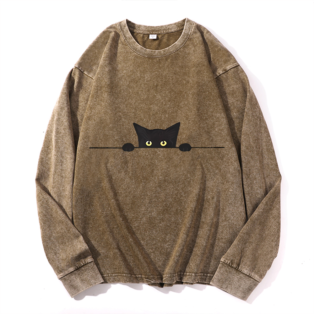 Vintage Cotton Wash Crewneck Long-Sleeve T-Shirt