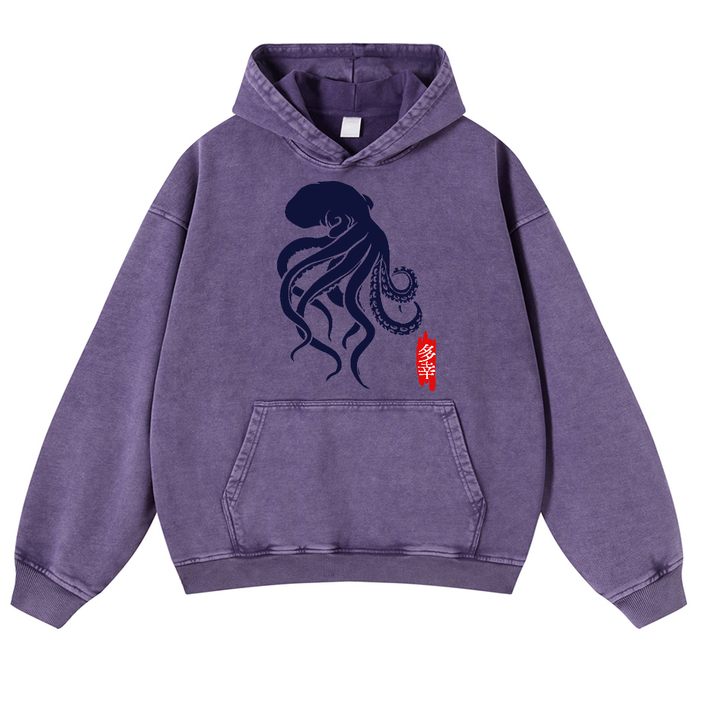 Octopus Vintage Washed Thick Cotton Hoodie