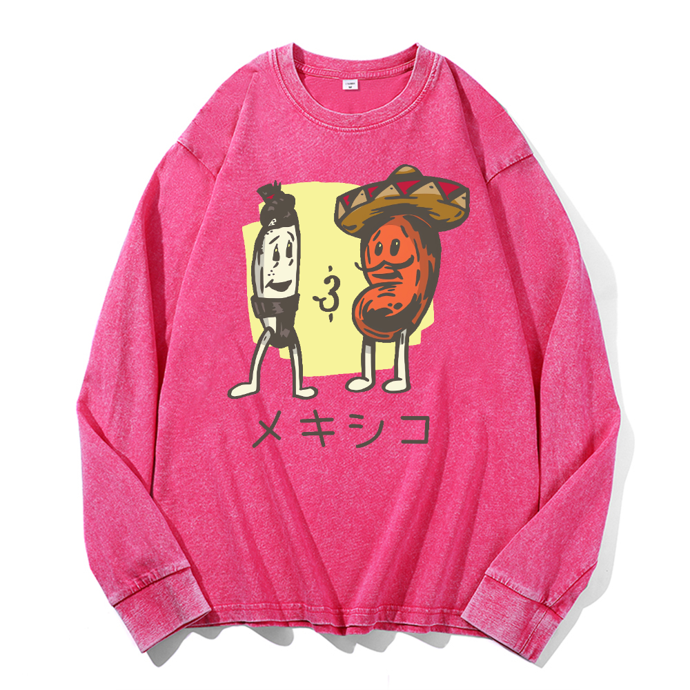Mexico Vintage Cotton Wash Crewneck Long-Sleeve T-Shirt