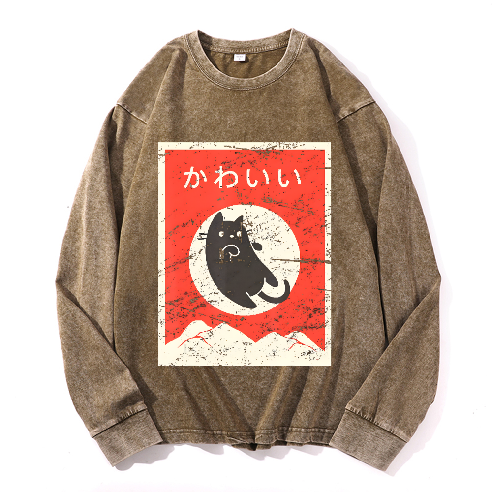 Vintage Cotton Wash Crewneck Long-Sleeve T-Shirt