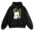 Tea Cat Vintage Washed Thick Cotton Hoodie