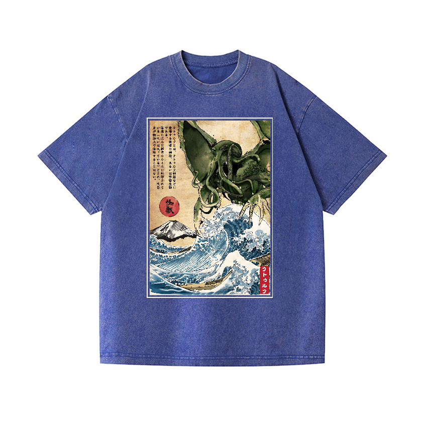 Octopus Ukiyoe Vintage Wash Japanese Design T-Shirt