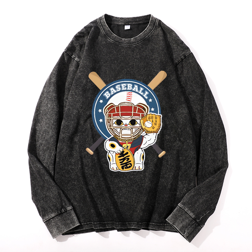 Vintage Cotton Wash Crewneck Long-Sleeve T-Shirt