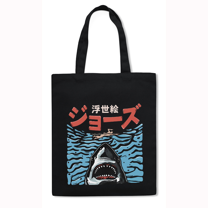 Ukiyoe Jaws Shark Japanese Style Canvas Tote Bag