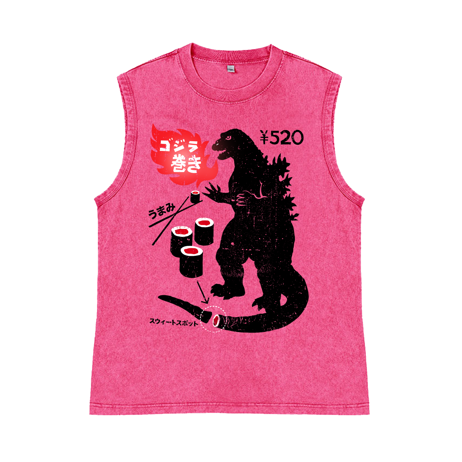 Kaiju Sushi Pure Cotton Wash-Dyed Sleeveless Tank Top