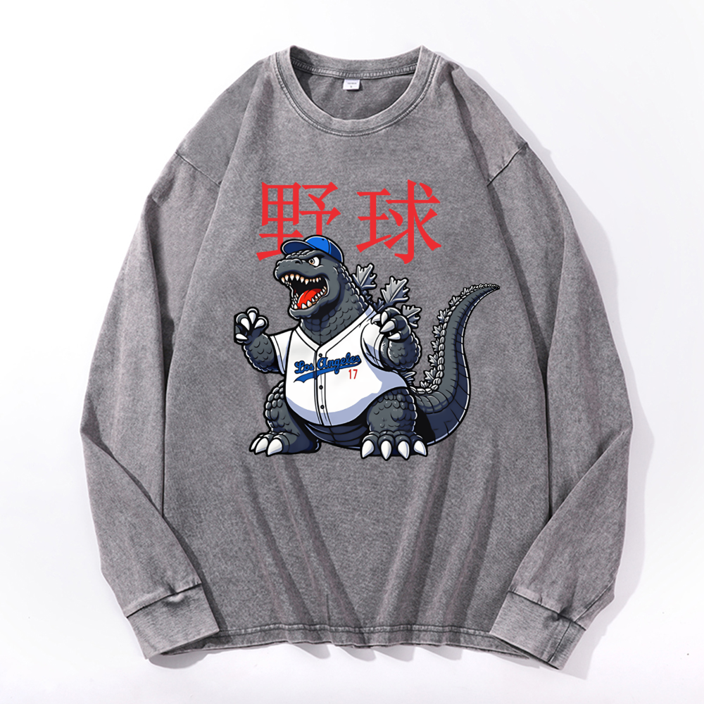 Los Angeles Dodgers Kaiju Tokyo Tiger Baseball Vintage Cotton Wash Crewneck Sweatshirt