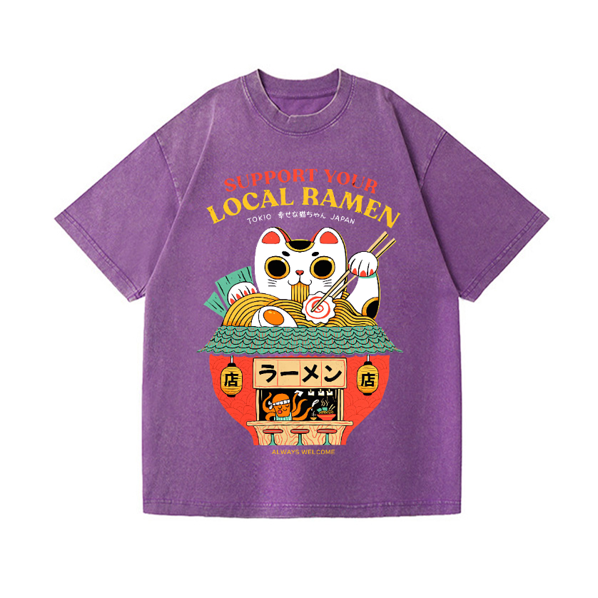 Ramen Lucky Cat Vintage Wash Japanese Design T-Shirt