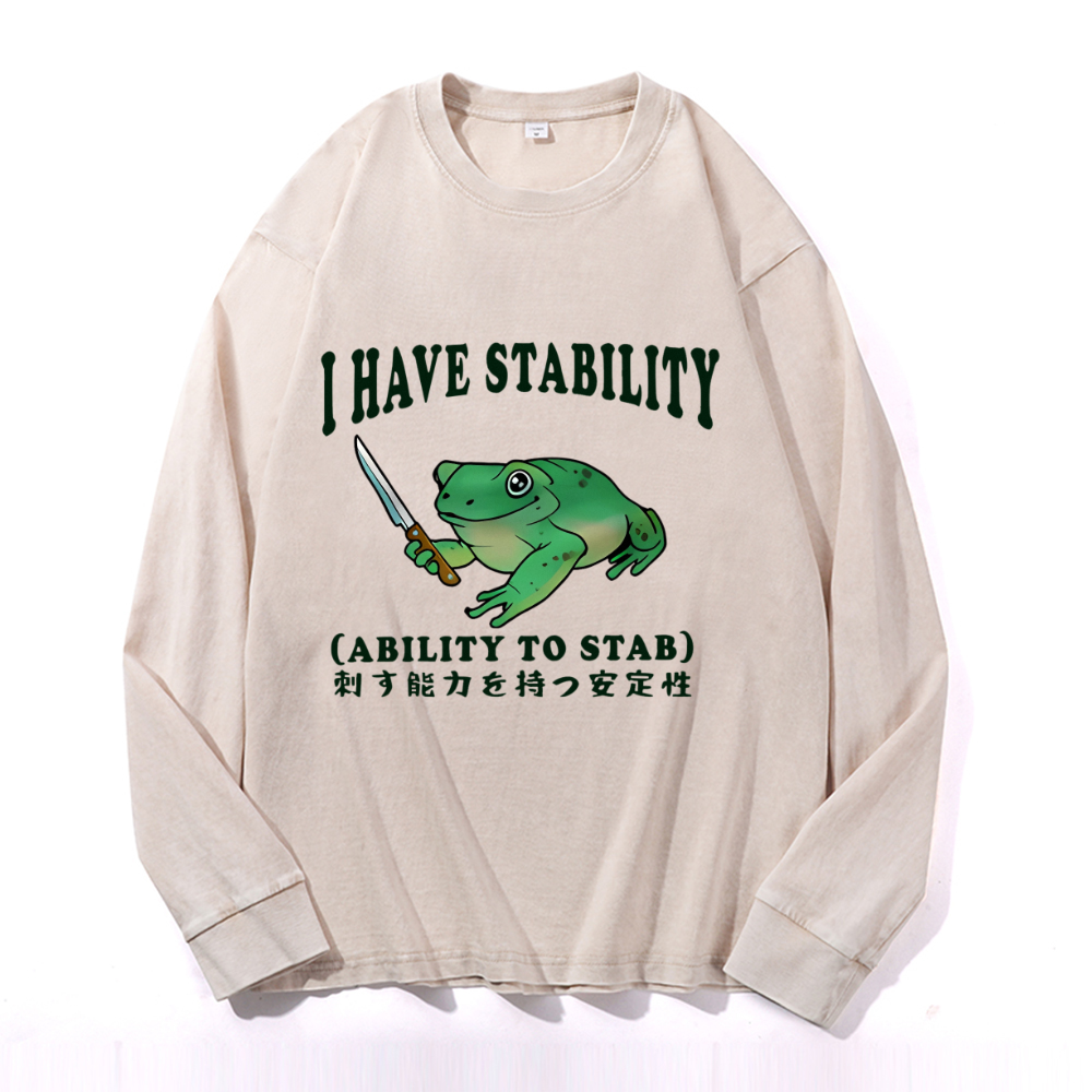 Vintage Cotton Wash Crewneck Long-Sleeve T-Shirt