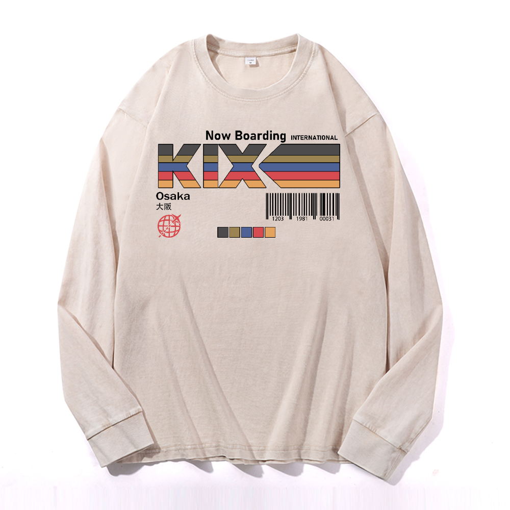 Kansai International Airport Vintage Cotton Wash Crewneck Long-Sleeve T-Shirt