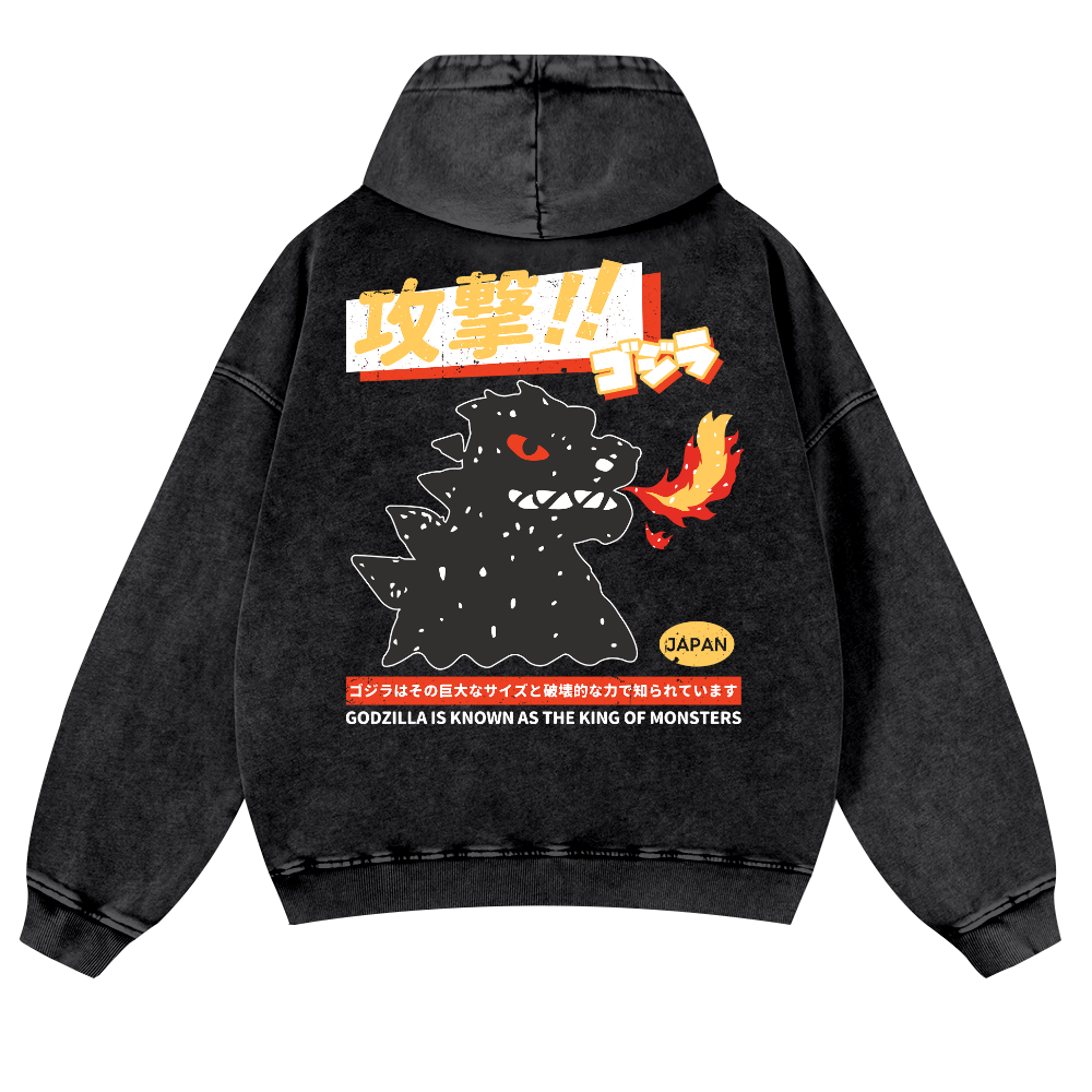 Kaiju Is Known As The King Of Monsters Vintage Washed Cotton Back Art Hoodie