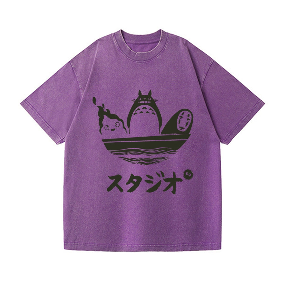 Howl's Moving Castle/My Neighbor Totoro/Spirited Away No Face Kaonashi Ghibli Anime Vintage Wash Japanese Design T-Shirt