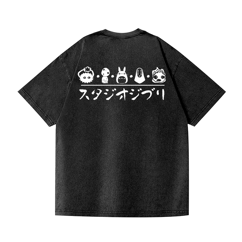Ghibli Totoro No Face Kaonashi Vintage Wash Japanese Design Back Art T-Shirt
