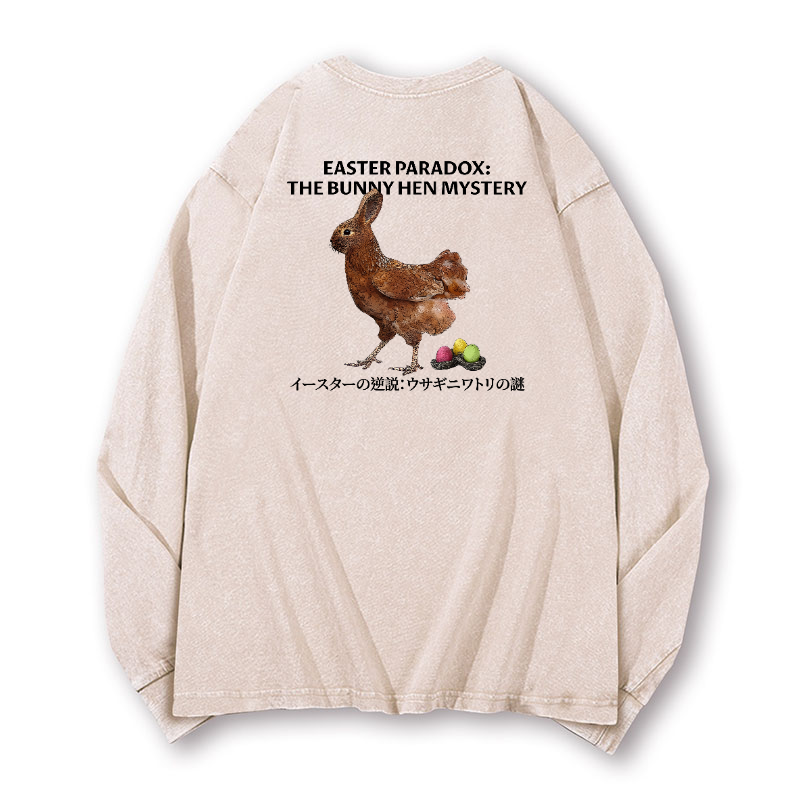 Easter Bunny Chicken Vintage Washed Cotton Back Art Long-sleeve T-shirt