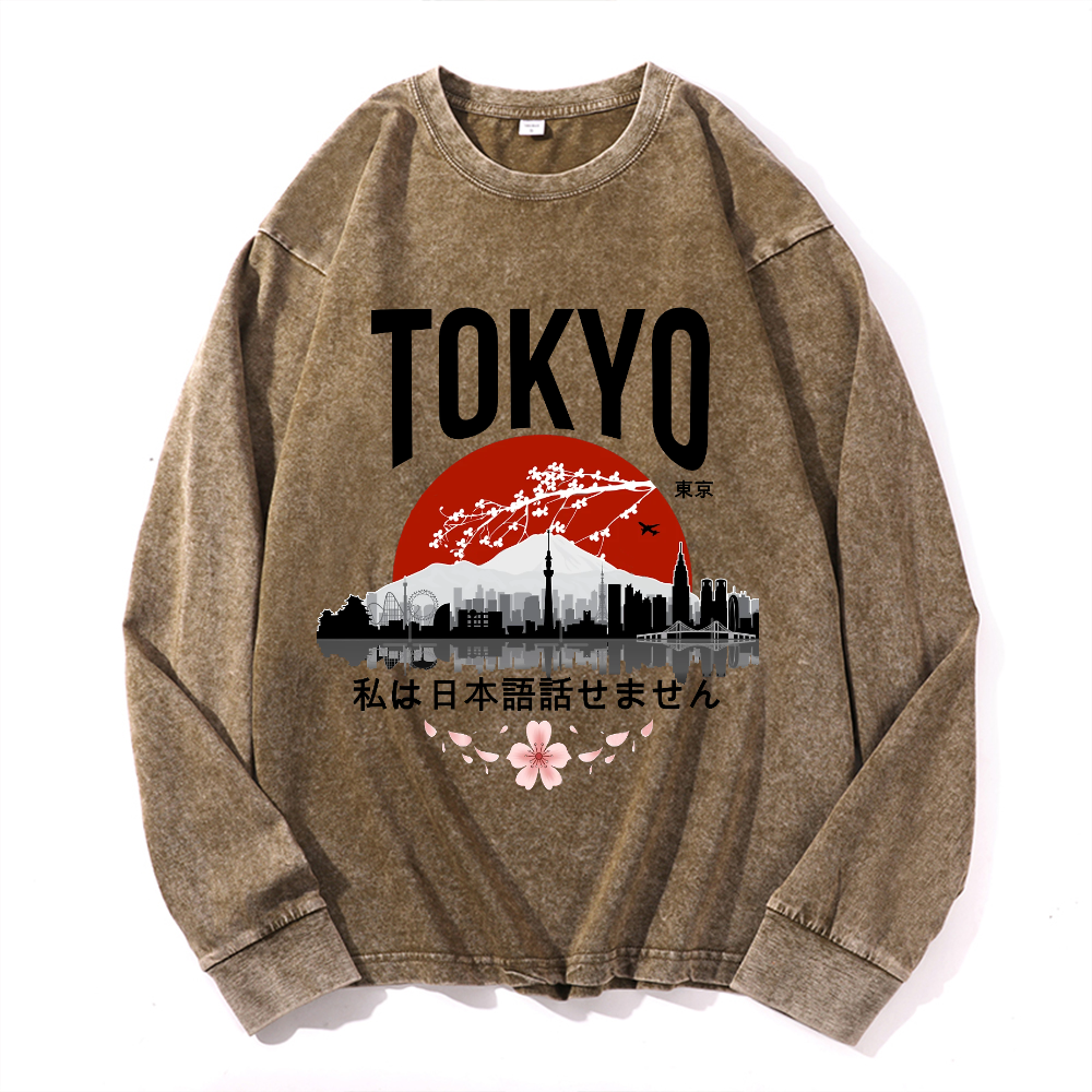 Vintage Cotton Wash Crewneck Long-Sleeve T-Shirt