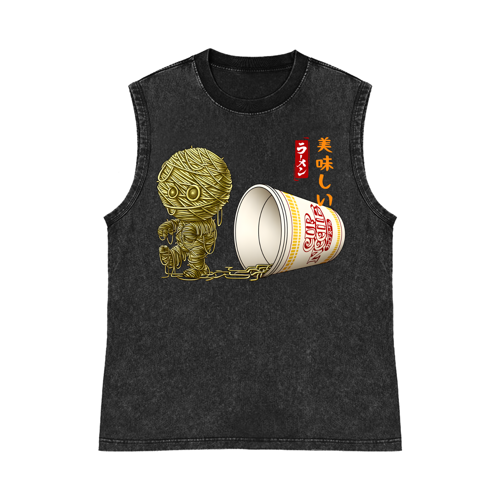 Ramen Mummy Pure Cotton Wash-Dyed Sleeveless Tank Top