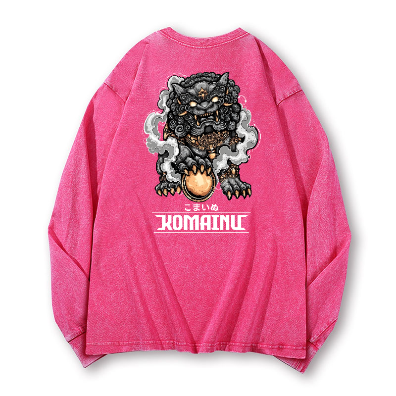 Komainu Vintage Washed Cotton Back Art Long-sleeve T-shirt